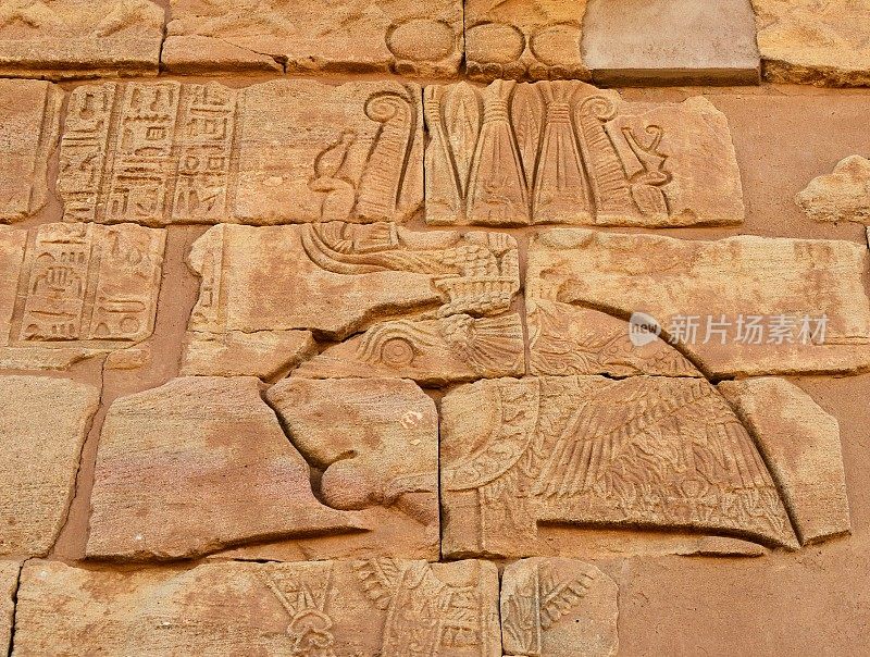 阿佩德马克狮子庙，Musawwarat es-Sufra，苏丹-联合国教科文组织世界遗产-后墙-阿佩德马克救济